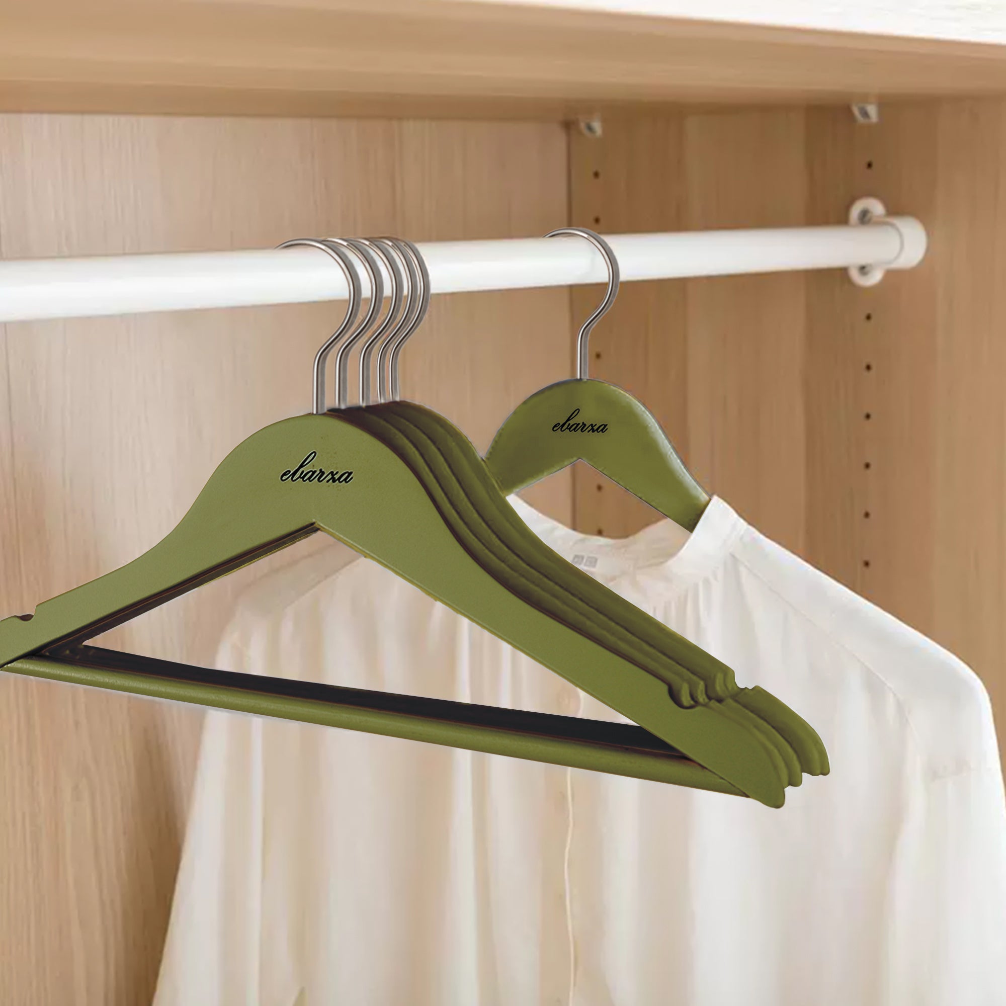 Set of 3 Lotus Wood Olive Green Finish Kids Hanger LSM003-GRN - Hangers - ebarza Furniture UAE | Shop Modern Furniture in Abu Dhabi & Dubai - مفروشات ايبازرا في الامارات | تسوق اثاث عصري وديكورات مميزة في دبي وابوظبي