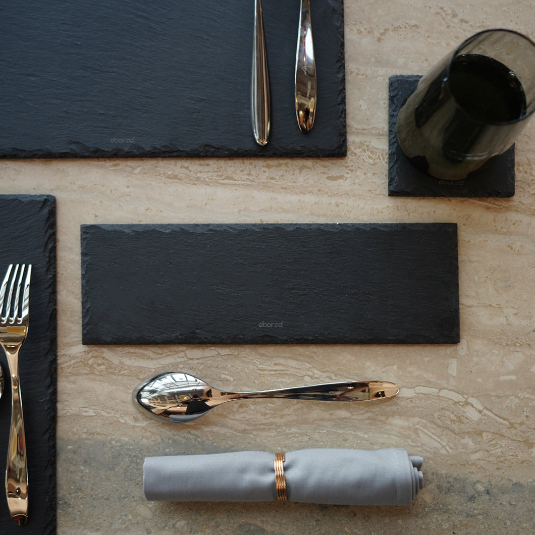 Slate Serving Board Rough Chipped Edges 30x10cm - CKPL3010B - Trays - ebarza Furniture UAE | Shop Modern Furniture in Abu Dhabi & Dubai - مفروشات ايبازرا في الامارات | تسوق اثاث عصري وديكورات مميزة في دبي وابوظبي