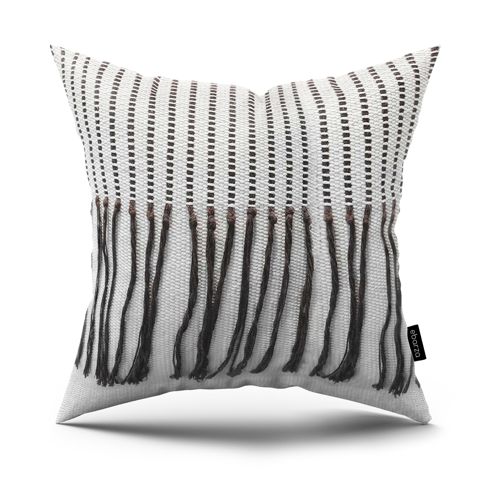 45x45 cm Tassel Cushion KD2301-White&Brown - Cushions - ebarza Furniture UAE | Shop Modern Furniture in Abu Dhabi & Dubai - مفروشات ايبازرا في الامارات | تسوق اثاث عصري وديكورات مميزة في دبي وابوظبي