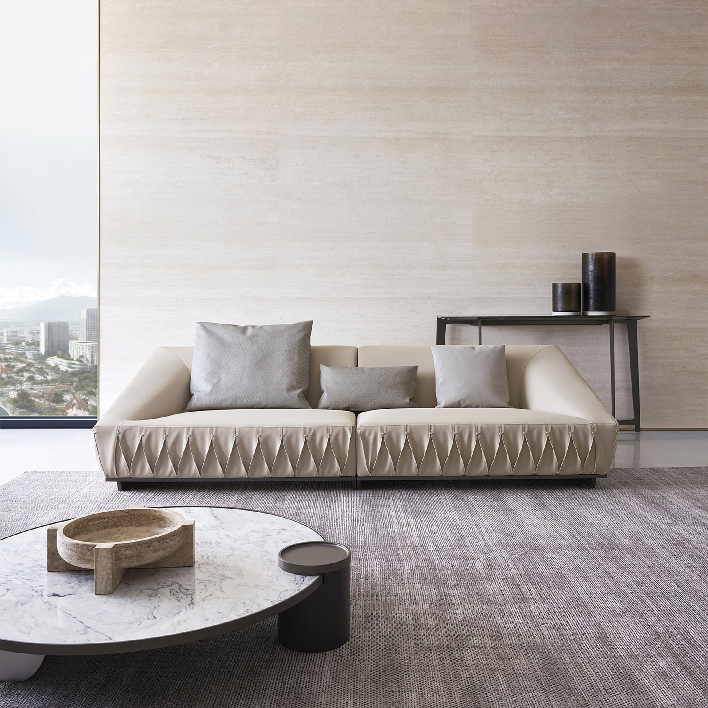 Display Item - Desert Leather Biege Sofa AMBO-S80160-Nakheel - DISPLAY ITEM - ebarza Furniture UAE | Shop Modern Furniture in Abu Dhabi & Dubai - مفروشات ايبازرا في الامارات | تسوق اثاث عصري وديكورات مميزة في دبي وابوظبي
