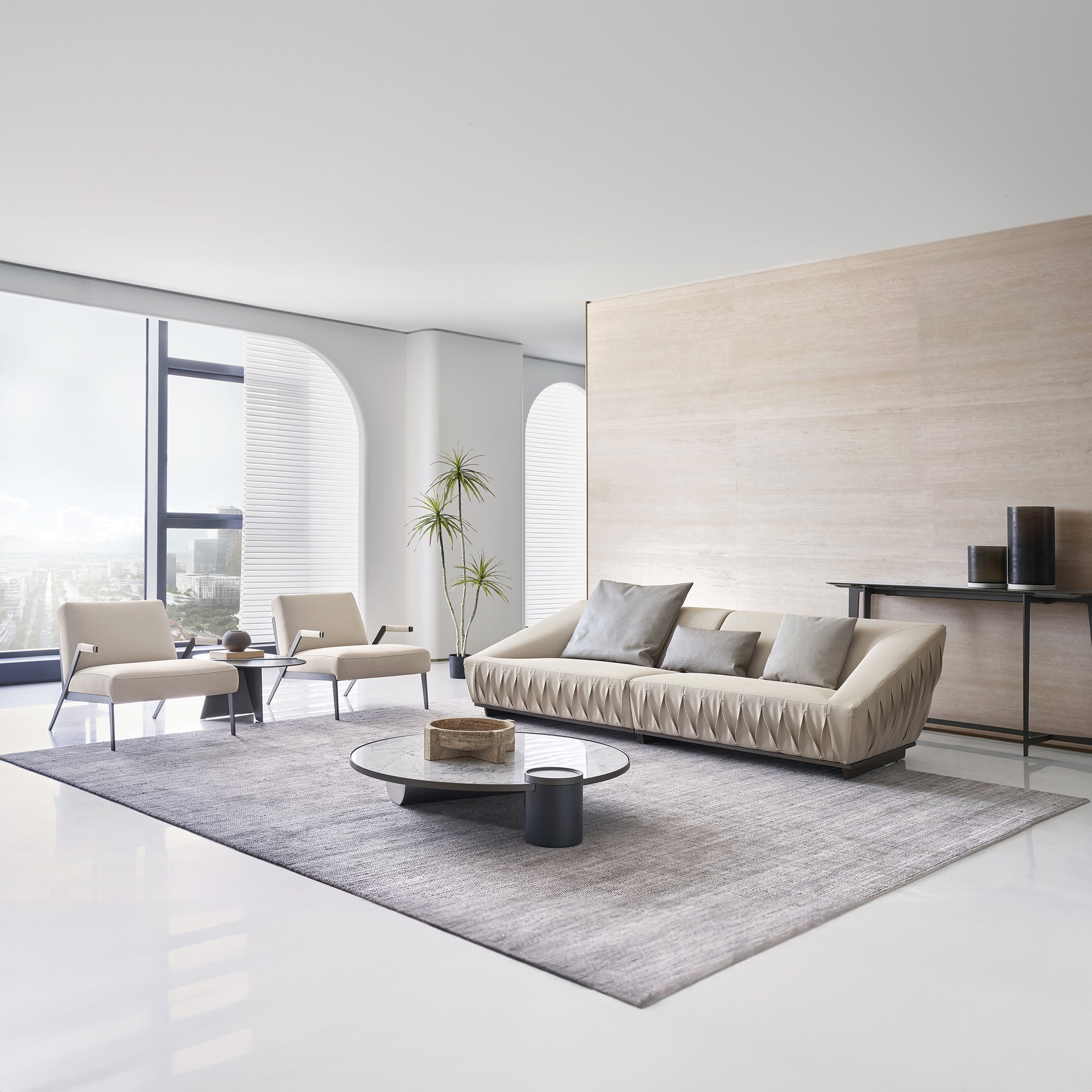 Display Item - Desert Leather Biege Sofa AMBO-S80160-Nakheel - DISPLAY ITEM - ebarza Furniture UAE | Shop Modern Furniture in Abu Dhabi & Dubai - مفروشات ايبازرا في الامارات | تسوق اثاث عصري وديكورات مميزة في دبي وابوظبي
