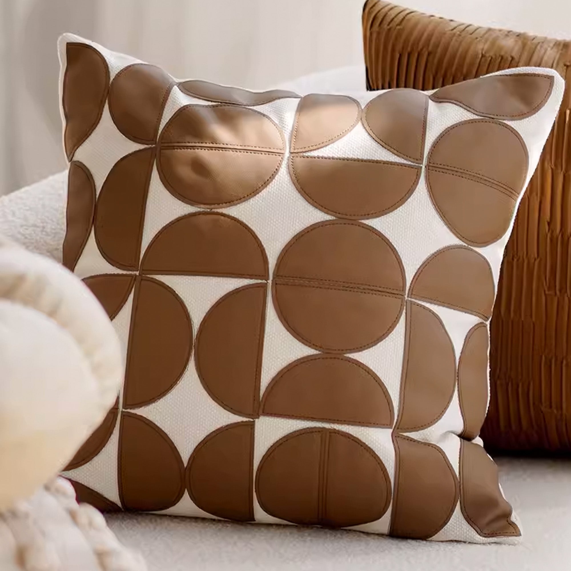 45x45 cm Semi-Circle Patchwork Cushion KD2257PU - Cushions - ebarza Furniture UAE | Shop Modern Furniture in Abu Dhabi & Dubai - مفروشات ايبازرا في الامارات | تسوق اثاث عصري وديكورات مميزة في دبي وابوظبي