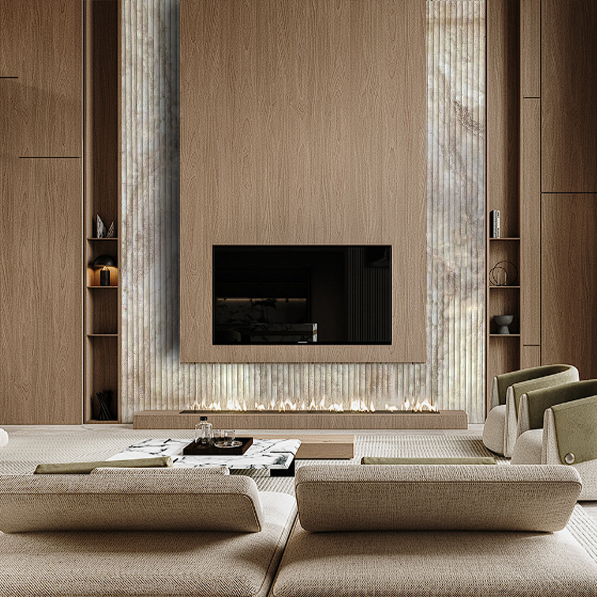 Sample of Flex Stone Cladding Dolomitic Marble Pillar brownish yellow-Sample -  Wall panels samples - ebarza Furniture UAE | Shop Modern Furniture in Abu Dhabi & Dubai - مفروشات ايبازرا في الامارات | تسوق اثاث عصري وديكورات مميزة في دبي وابوظبي