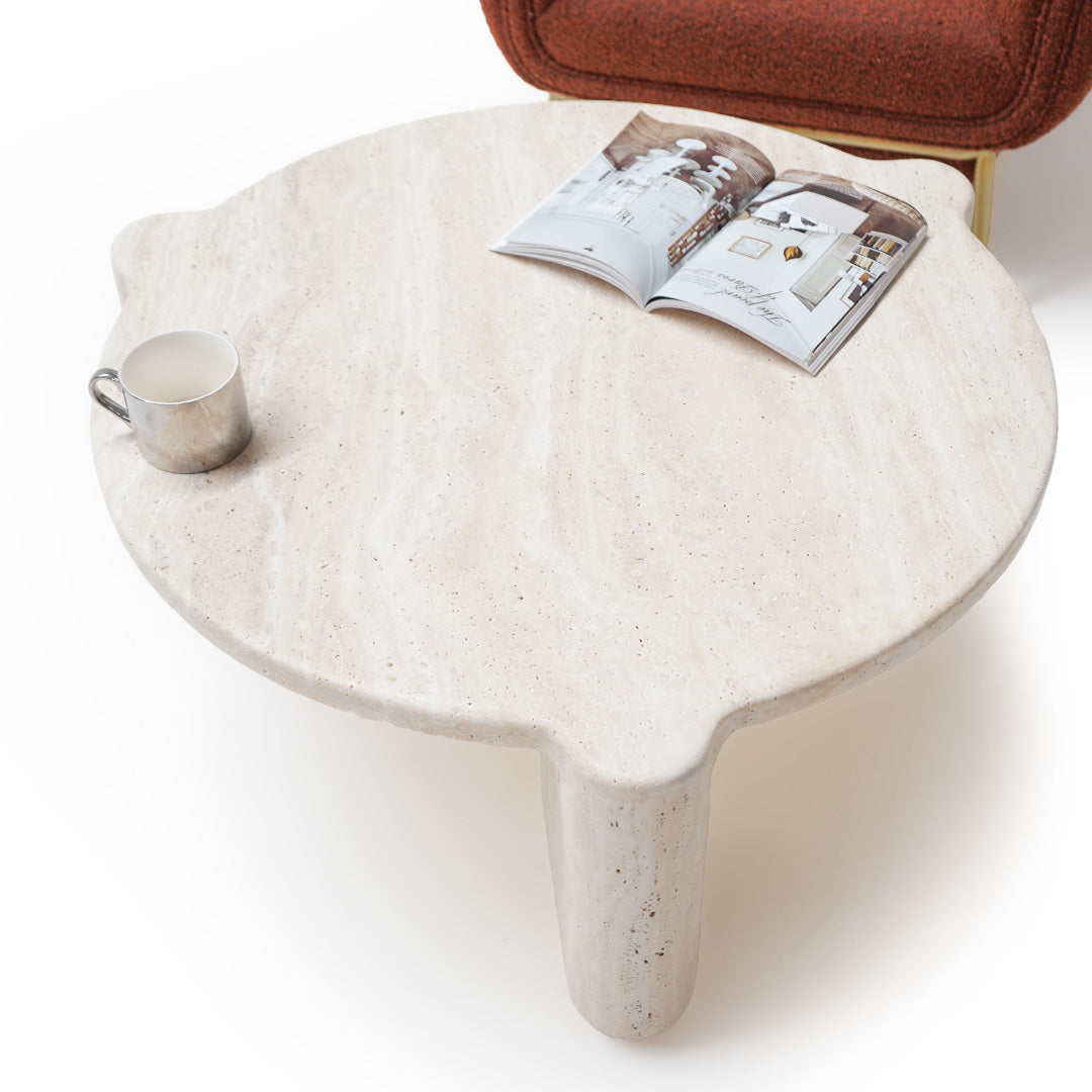 White Travertine Coffee Table DJ1058 -  Coffee Tables - ebarza Furniture UAE | Shop Modern Furniture in Abu Dhabi & Dubai - مفروشات ايبازرا في الامارات | تسوق اثاث عصري وديكورات مميزة في دبي وابوظبي