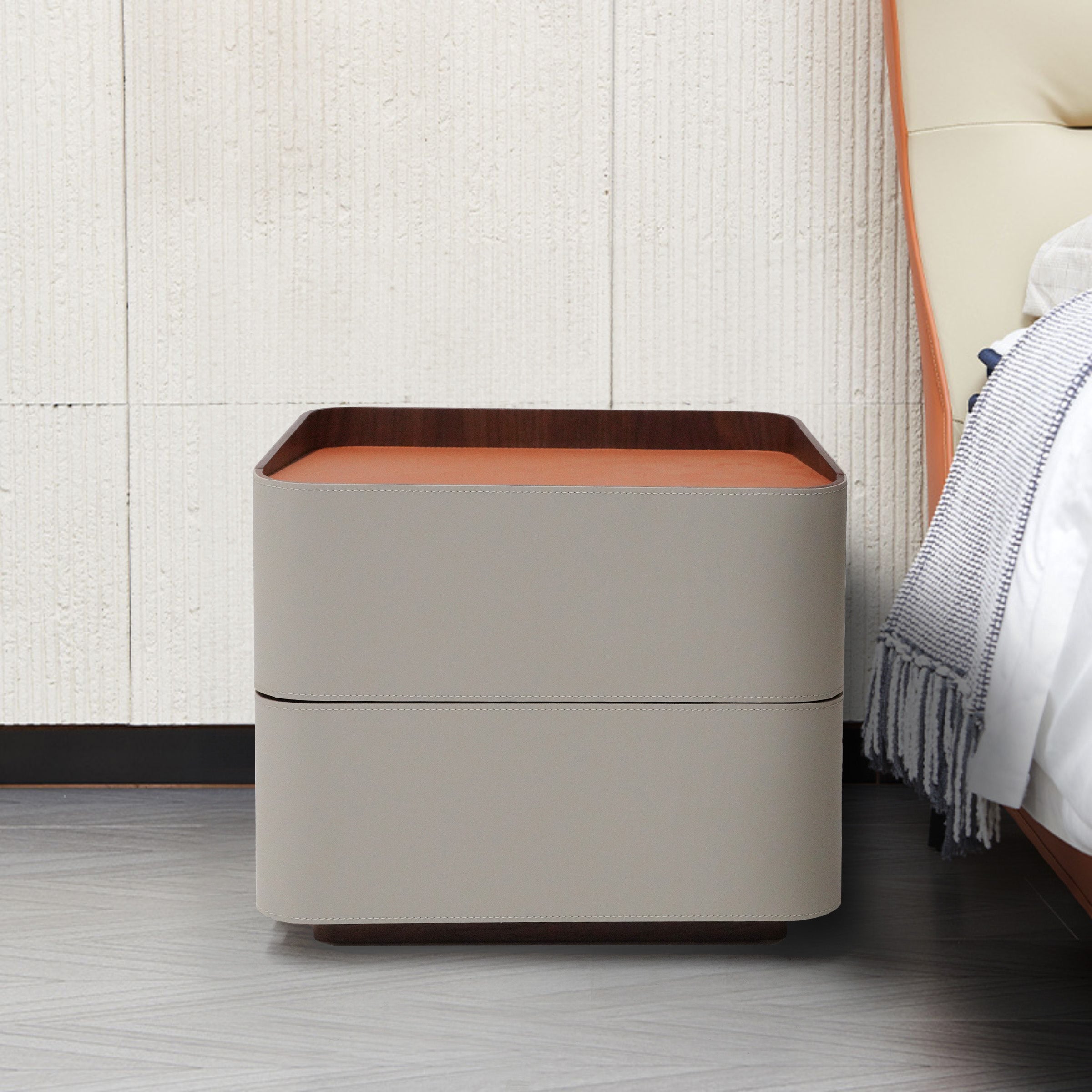 Pre-order 90 Days Delivery Urban Retreat Saddle Leather Bedside Table NS-017 -  Bedside Tables - ebarza Furniture UAE | Shop Modern Furniture in Abu Dhabi & Dubai - مفروشات ايبازرا في الامارات | تسوق اثاث عصري وديكورات مميزة في دبي وابوظبي