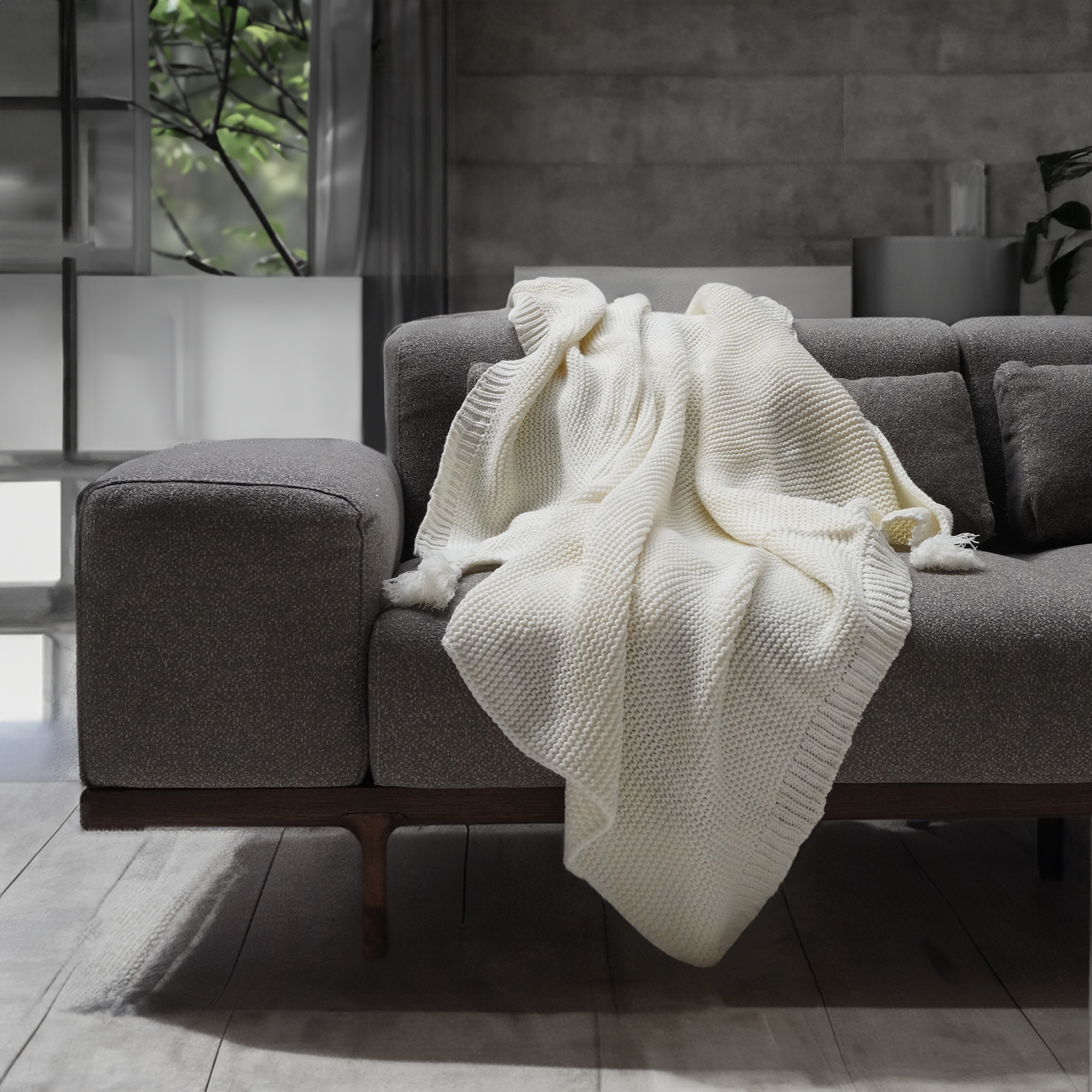 Handmade Beige Throw Blanket DT2305-BG - Blankets - ebarza Furniture UAE | Shop Modern Furniture in Abu Dhabi & Dubai - مفروشات ايبازرا في الامارات | تسوق اثاث عصري وديكورات مميزة في دبي وابوظبي