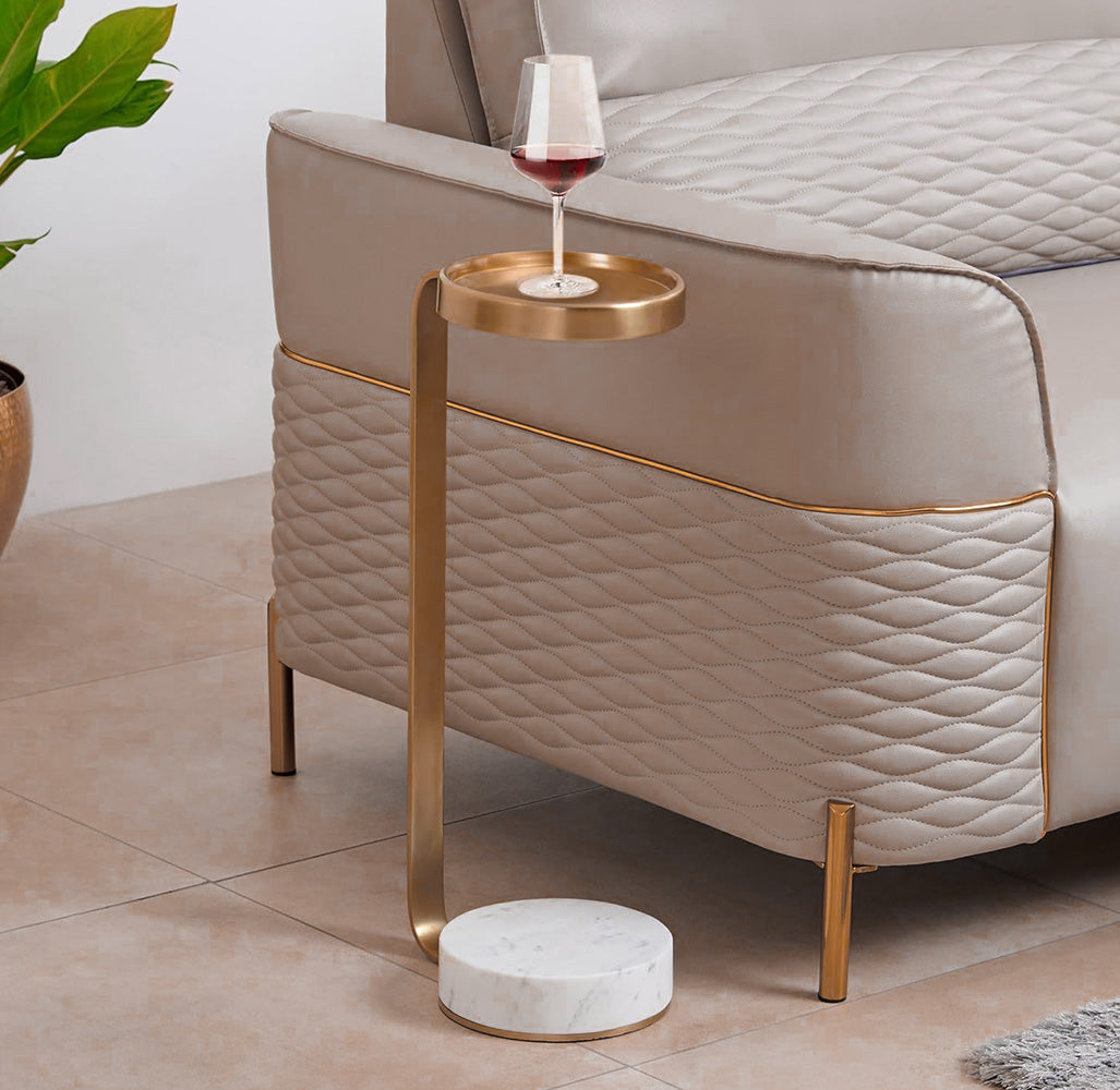 Travertine and Gold metal in Copper Side Table BP4916-TRA -  Side Tables - ebarza Furniture UAE | Shop Modern Furniture in Abu Dhabi & Dubai - مفروشات ايبازرا في الامارات | تسوق اثاث عصري وديكورات مميزة في دبي وابوظبي