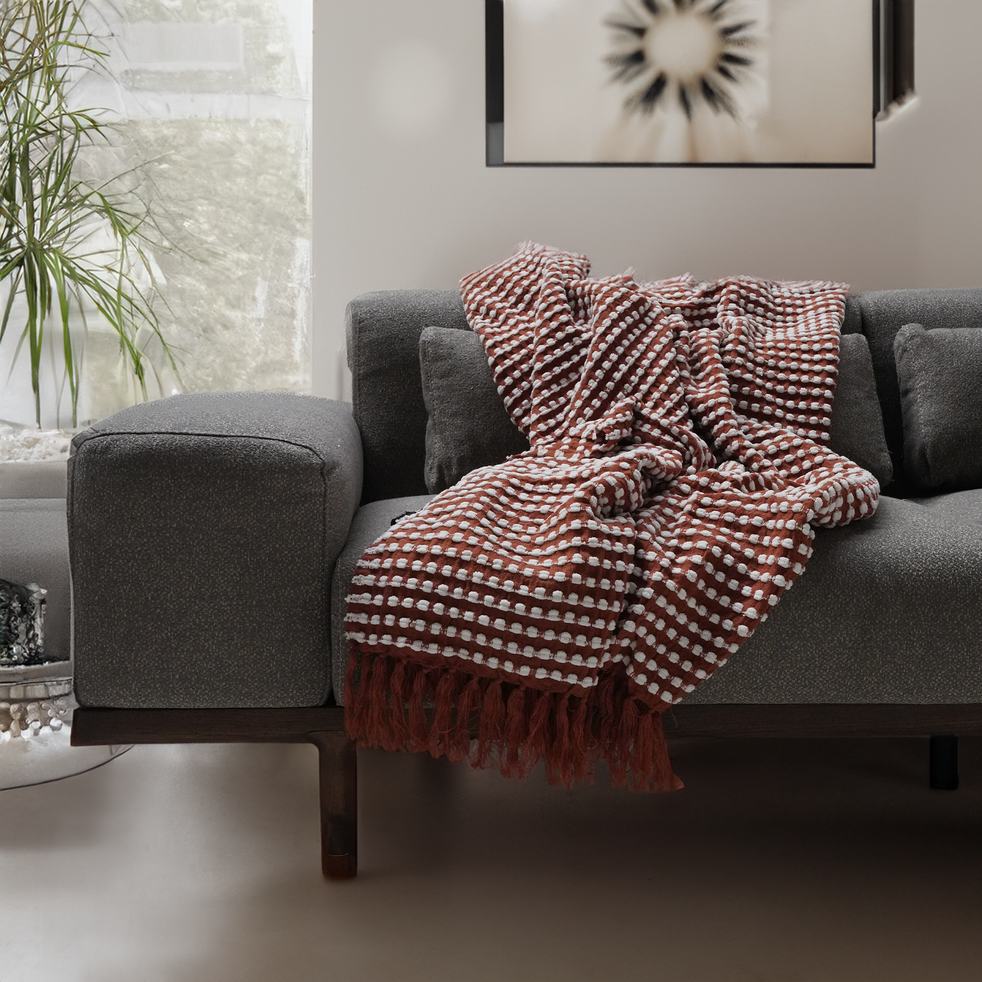 Handmade Red Throw Blanket DT23006-RD -  Blankets - ebarza Furniture UAE | Shop Modern Furniture in Abu Dhabi & Dubai - مفروشات ايبازرا في الامارات | تسوق اثاث عصري وديكورات مميزة في دبي وابوظبي