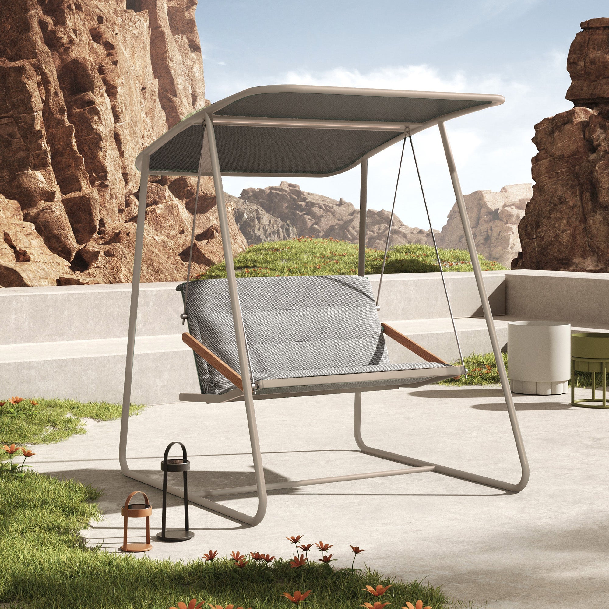 Gardenia Outdoor Double Chair Swing - KP8704N56TEX - Outdoor Chairs - ebarza Furniture UAE | Shop Modern Furniture in Abu Dhabi & Dubai - مفروشات ايبازرا في الامارات | تسوق اثاث عصري وديكورات مميزة في دبي وابوظبي