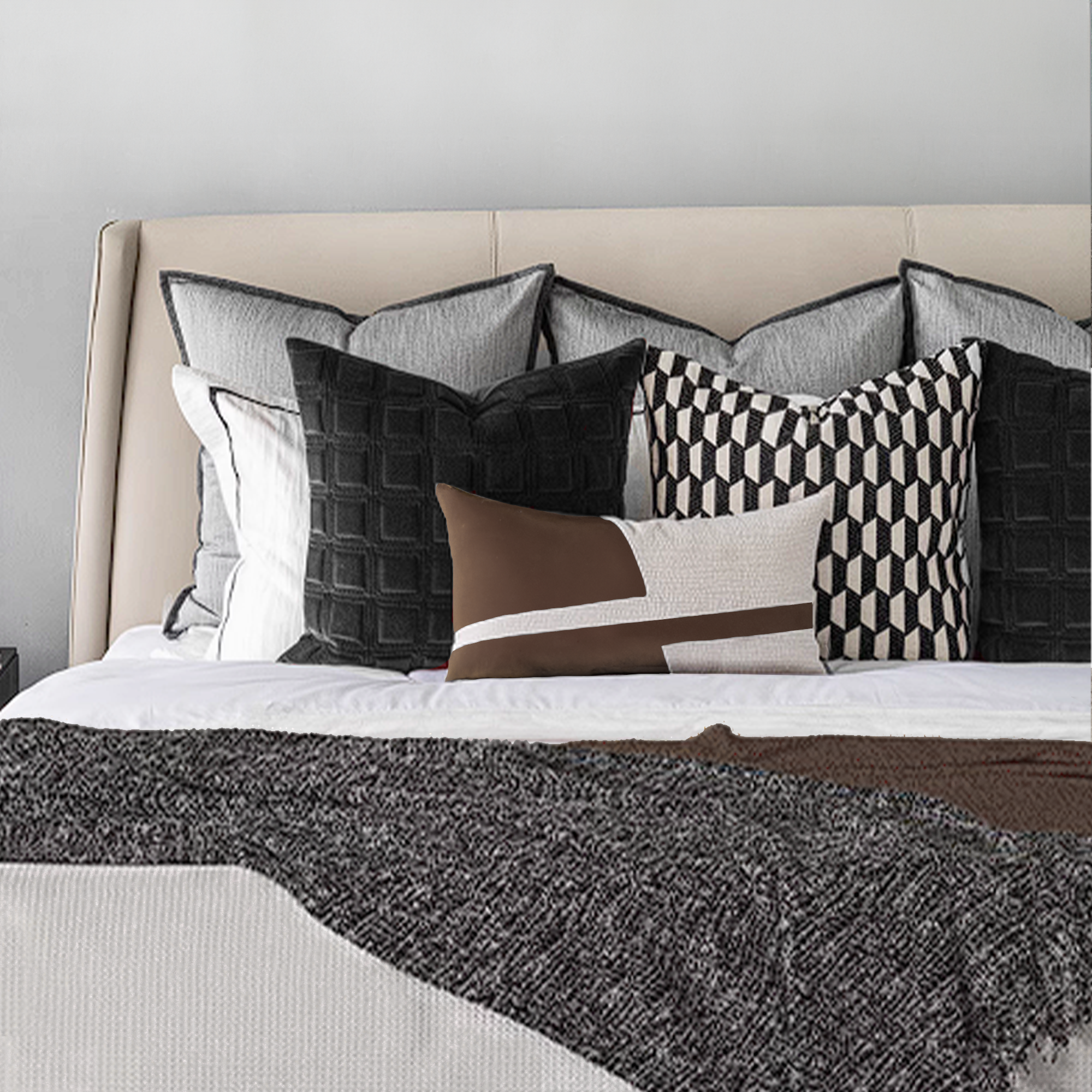 30x50cm Black and White Leather Waist Pillow YZ2356-Brown -  Cushions - ebarza Furniture UAE | Shop Modern Furniture in Abu Dhabi & Dubai - مفروشات ايبازرا في الامارات | تسوق اثاث عصري وديكورات مميزة في دبي وابوظبي