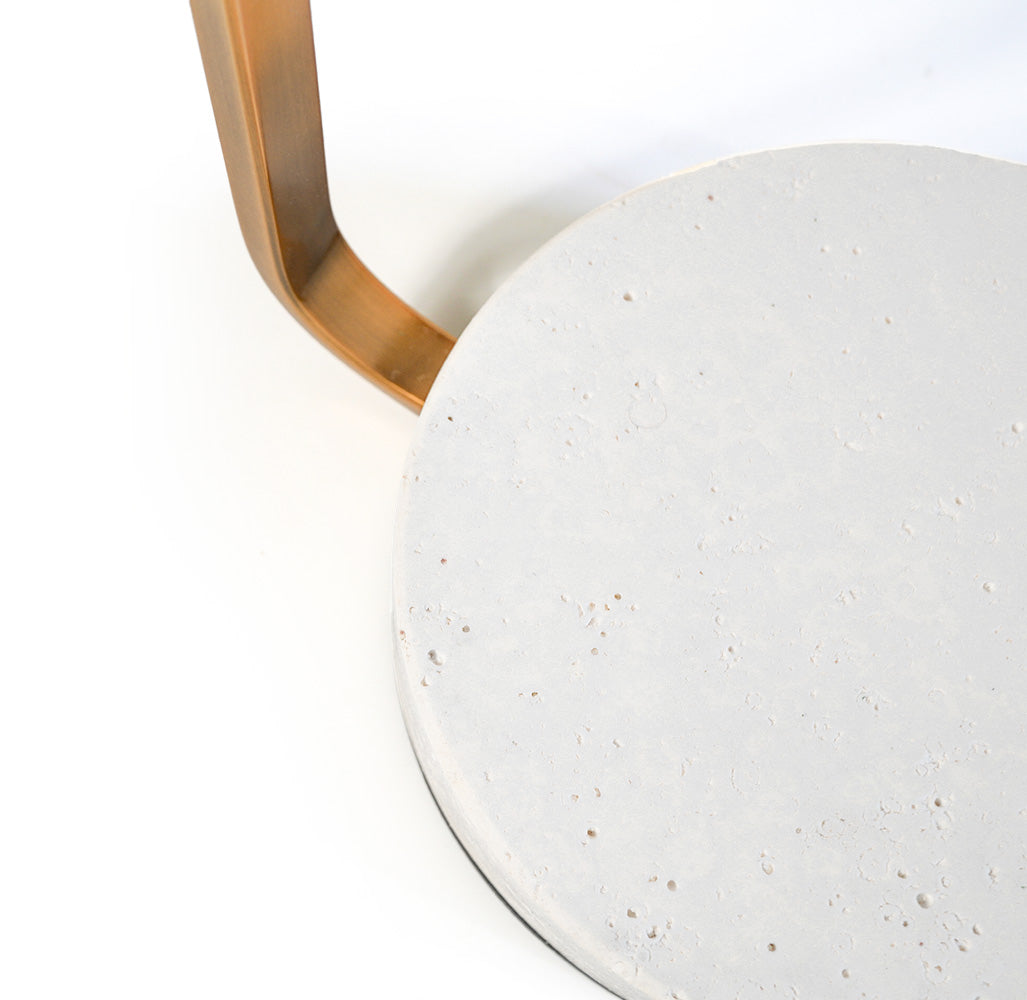 Travertine and Gold metal in Copper Side Table BP4916-TRA -  Side Tables - ebarza Furniture UAE | Shop Modern Furniture in Abu Dhabi & Dubai - مفروشات ايبازرا في الامارات | تسوق اثاث عصري وديكورات مميزة في دبي وابوظبي