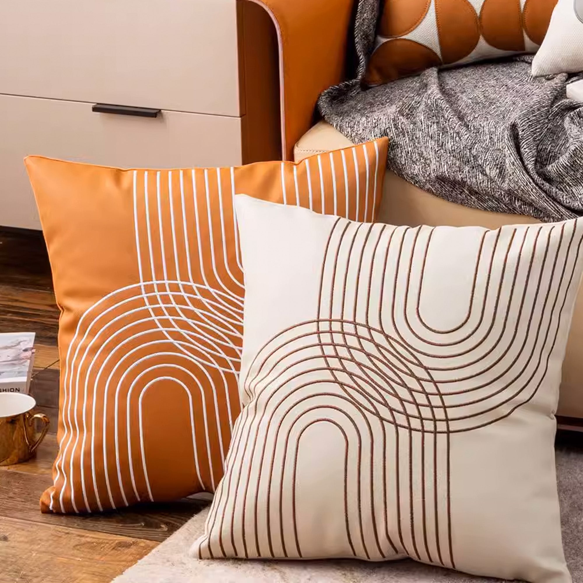 45x45 cm Type Leather Cushion KD2351U - Caramel - Cushions - ebarza Furniture UAE | Shop Modern Furniture in Abu Dhabi & Dubai - مفروشات ايبازرا في الامارات | تسوق اثاث عصري وديكورات مميزة في دبي وابوظبي