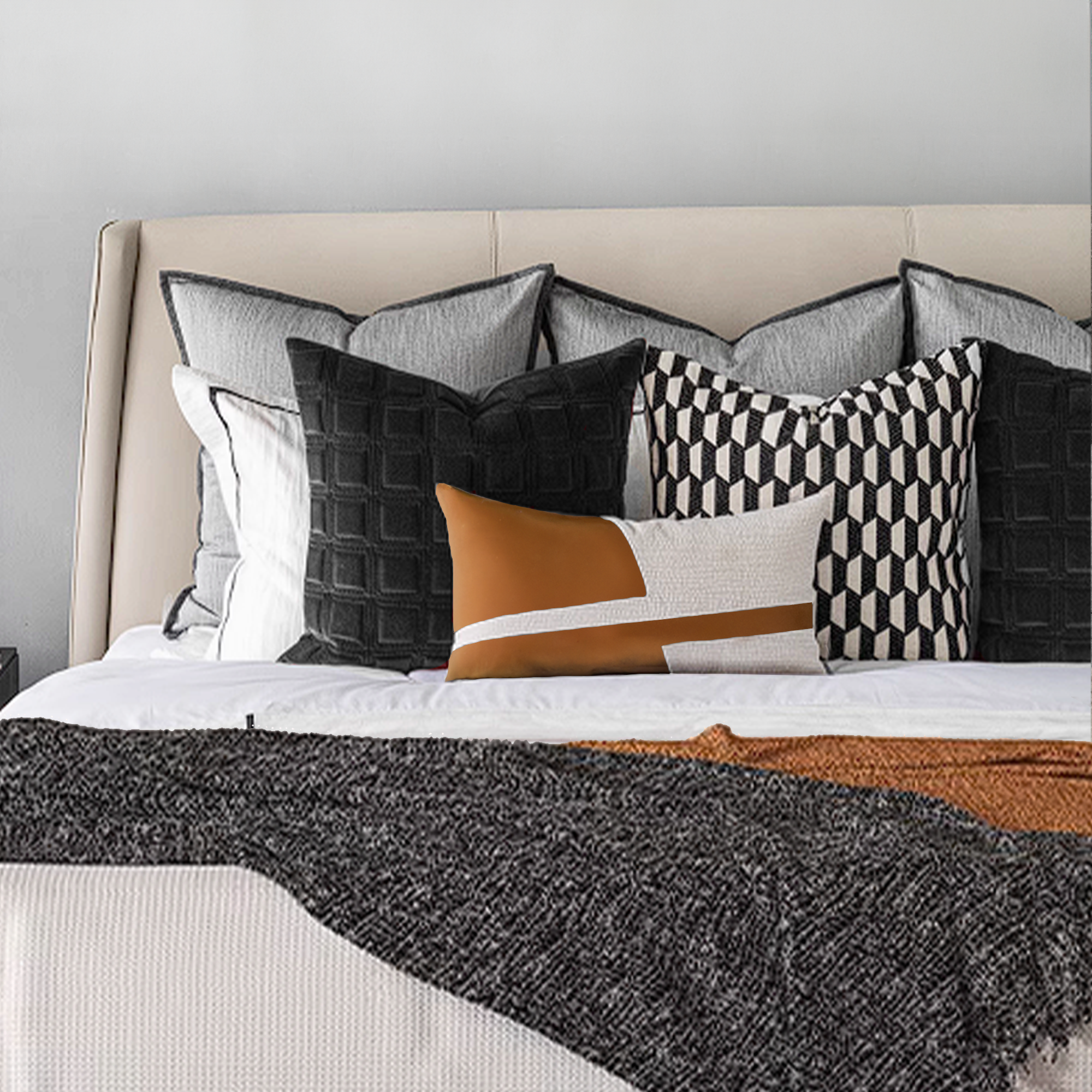 30x50cm Orange and White Leather Waist pillow YZ2356-Orange -  Cushions - ebarza Furniture UAE | Shop Modern Furniture in Abu Dhabi & Dubai - مفروشات ايبازرا في الامارات | تسوق اثاث عصري وديكورات مميزة في دبي وابوظبي