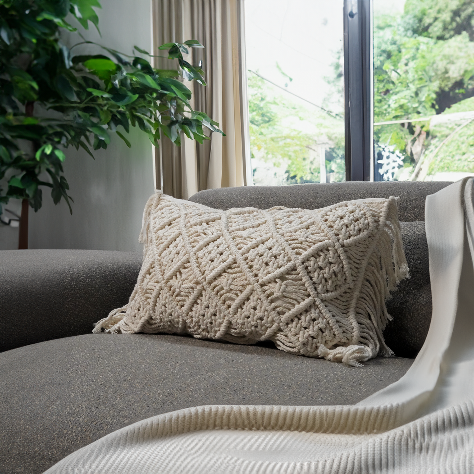 30x50 cm Rope Waist Pillow YZ2327 -  Cushions - ebarza Furniture UAE | Shop Modern Furniture in Abu Dhabi & Dubai - مفروشات ايبازرا في الامارات | تسوق اثاث عصري وديكورات مميزة في دبي وابوظبي