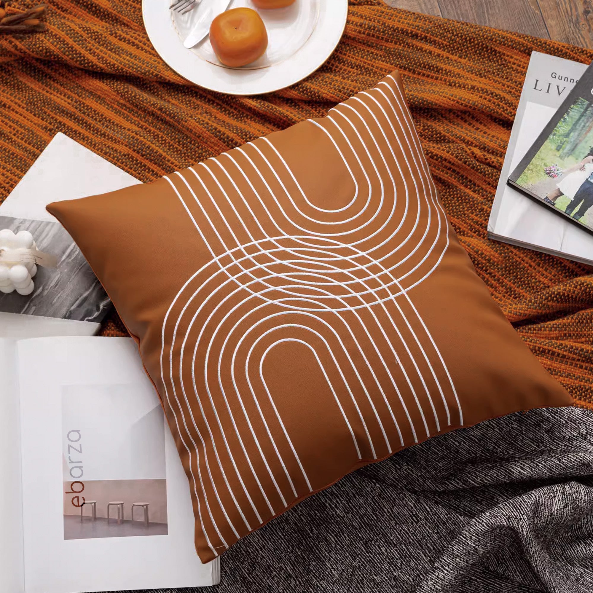 45x45 cm Type Leather Cushion KD2351U - Caramel - Cushions - ebarza Furniture UAE | Shop Modern Furniture in Abu Dhabi & Dubai - مفروشات ايبازرا في الامارات | تسوق اثاث عصري وديكورات مميزة في دبي وابوظبي