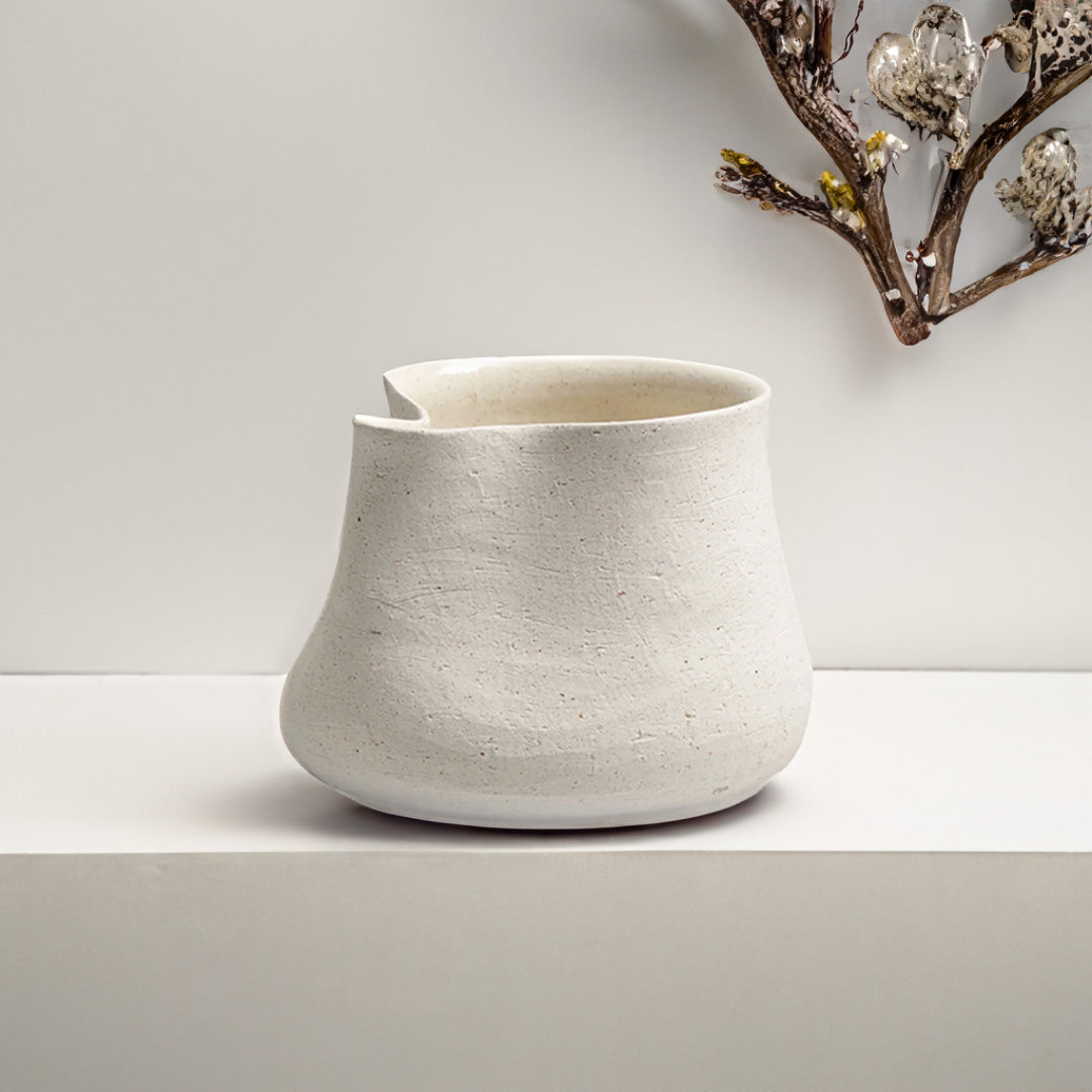 Sandface Pottery Bottle White-C FF-D23086C - Vases - ebarza Furniture UAE | Shop Modern Furniture in Abu Dhabi & Dubai - مفروشات ايبازرا في الامارات | تسوق اثاث عصري وديكورات مميزة في دبي وابوظبي