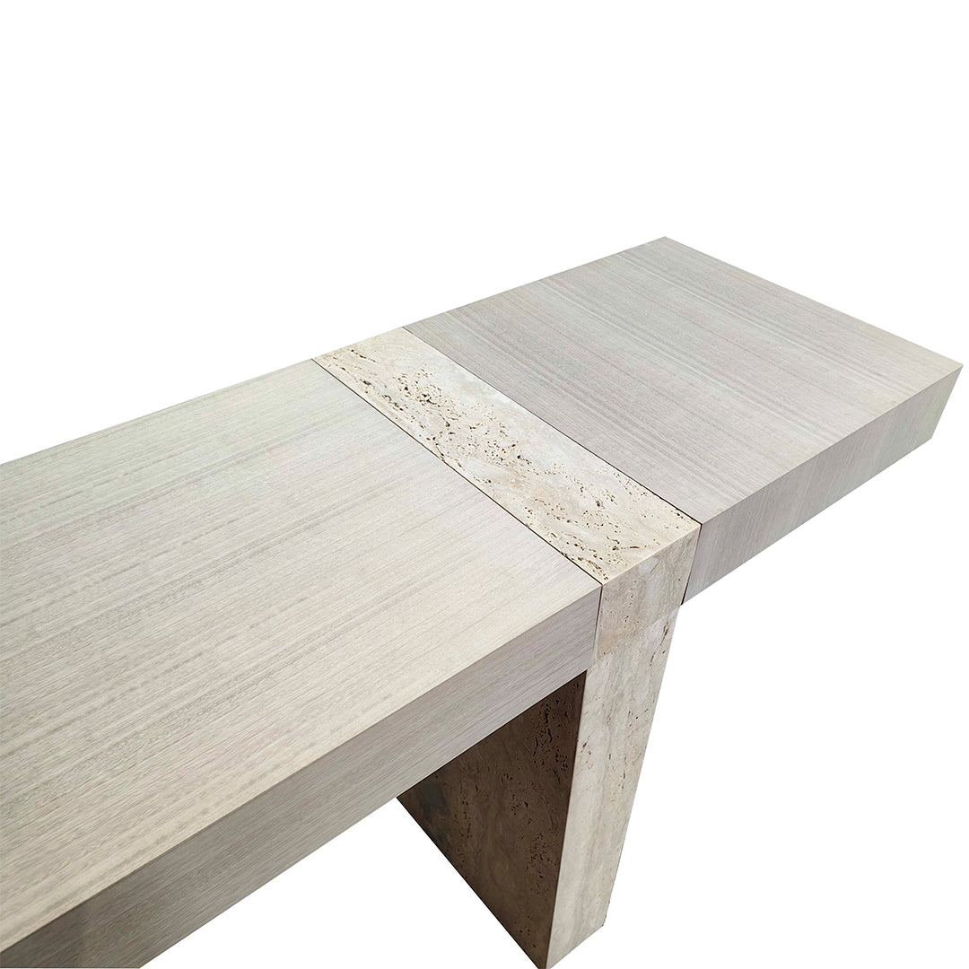 Athens Console With Wooden Top & Travertine Base - EB01HT - Consoles - ebarza Furniture UAE | Shop Modern Furniture in Abu Dhabi & Dubai - مفروشات ايبازرا في الامارات | تسوق اثاث عصري وديكورات مميزة في دبي وابوظبي