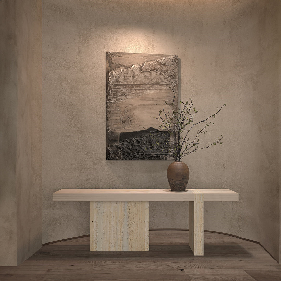Athens Console With Wooden Top & Travertine Base - EB01HT - Consoles - ebarza Furniture UAE | Shop Modern Furniture in Abu Dhabi & Dubai - مفروشات ايبازرا في الامارات | تسوق اثاث عصري وديكورات مميزة في دبي وابوظبي