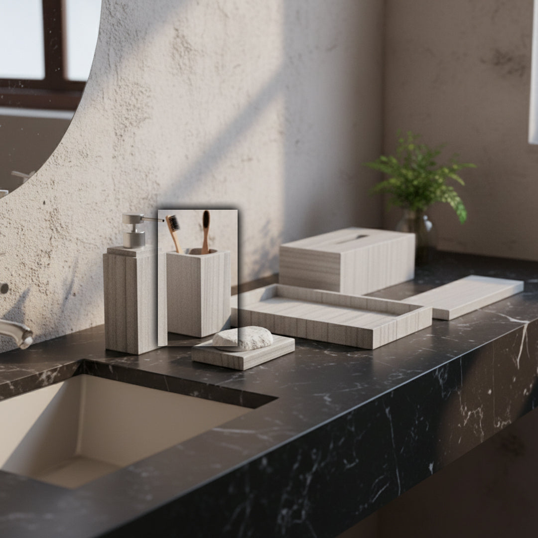 Australian Gray Marble Square Cup SBK893-2 - Bathroom Accessories - ebarza Furniture UAE | Shop Modern Furniture in Abu Dhabi & Dubai - مفروشات ايبازرا في الامارات | تسوق اثاث عصري وديكورات مميزة في دبي وابوظبي