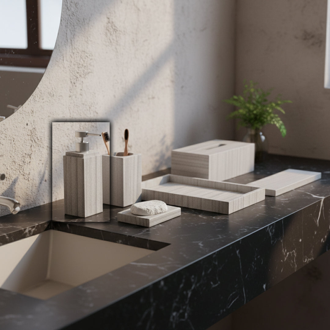 Australian Gray Marble Square Tall Hand Sanitizer Bottle (Silver Nozzle) SBM893-1 - Bathroom Accessories - ebarza Furniture UAE | Shop Modern Furniture in Abu Dhabi & Dubai - مفروشات ايبازرا في الامارات | تسوق اثاث عصري وديكورات مميزة في دبي وابوظبي