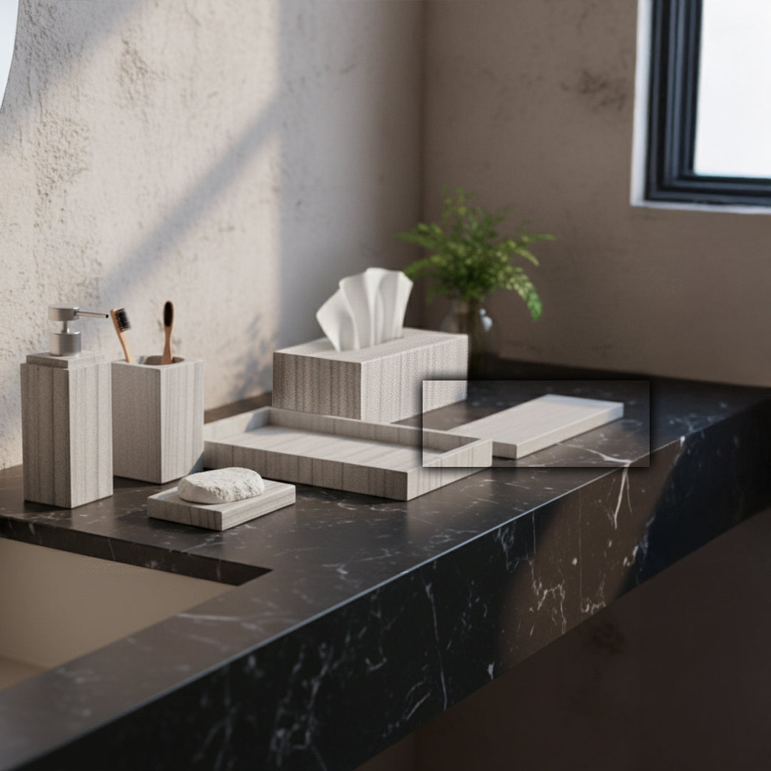 Australian Gray Marble Towel Tray RHS893 -  Trays - ebarza Furniture UAE | Shop Modern Furniture in Abu Dhabi & Dubai - مفروشات ايبازرا في الامارات | تسوق اثاث عصري وديكورات مميزة في دبي وابوظبي