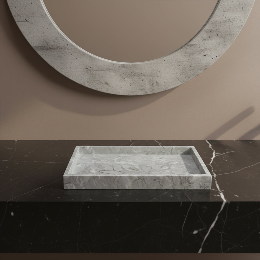 Bawang Flower Marble Rectangular Large Tray RHD892 - Trays - ebarza Furniture UAE | Shop Modern Furniture in Abu Dhabi & Dubai - مفروشات ايبازرا في الامارات | تسوق اثاث عصري وديكورات مميزة في دبي وابوظبي