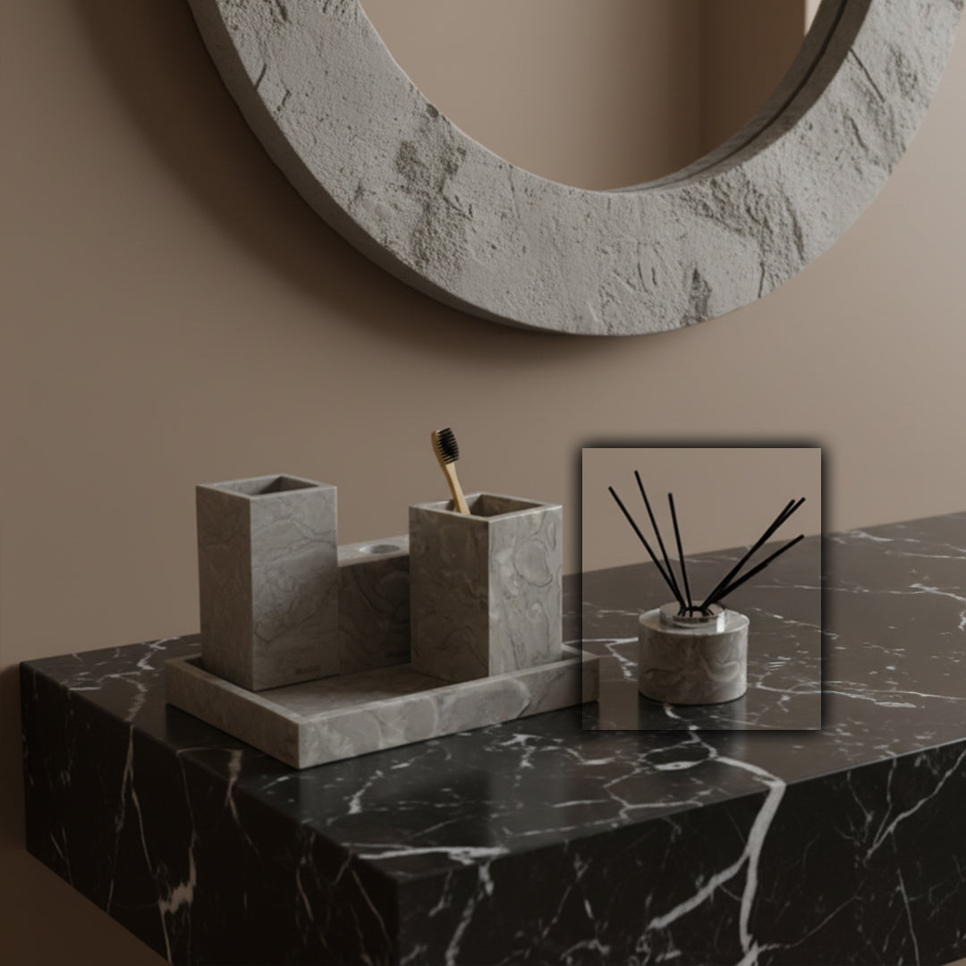 Bawang Flower Marble Circular Incense Dispenser (Silver Accessories) KXP892B -  Stick Diffusers - ebarza Furniture UAE | Shop Modern Furniture in Abu Dhabi & Dubai - مفروشات ايبازرا في الامارات | تسوق اثاث عصري وديكورات مميزة في دبي وابوظبي