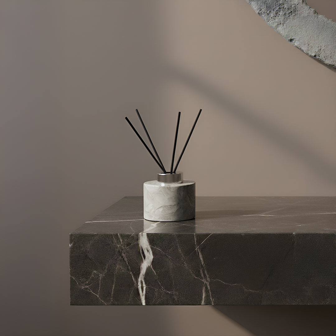 Bawang Flower Marble Circular Incense Dispenser (Silver Accessories) KXP892B - Stick Diffusers - ebarza Furniture UAE | Shop Modern Furniture in Abu Dhabi & Dubai - مفروشات ايبازرا في الامارات | تسوق اثاث عصري وديكورات مميزة في دبي وابوظبي