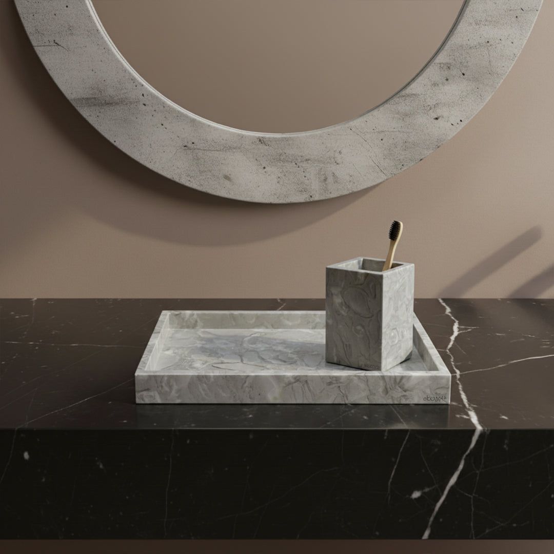 Bawang Flower Marble Rectangular Large Tray RHD892 - Trays - ebarza Furniture UAE | Shop Modern Furniture in Abu Dhabi & Dubai - مفروشات ايبازرا في الامارات | تسوق اثاث عصري وديكورات مميزة في دبي وابوظبي