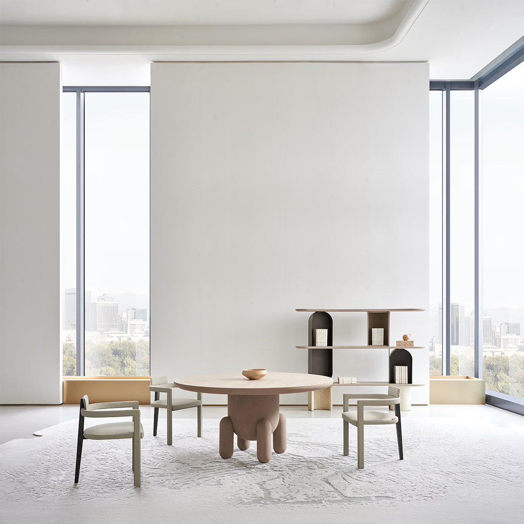 Zephyr Veneer Round Dining Table BMCJ-CT6091 - Dining Tables - ebarza Furniture UAE | Shop Modern Furniture in Abu Dhabi & Dubai - مفروشات ايبازرا في الامارات | تسوق اثاث عصري وديكورات مميزة في دبي وابوظبي