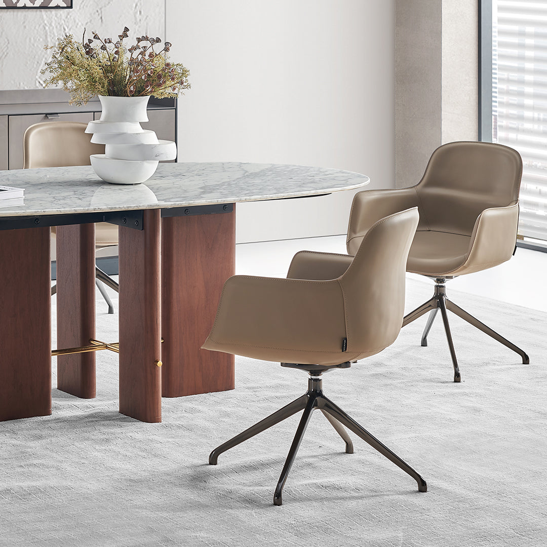 Beige Saddle Leather Dining Chair - DC030 - Chairs - ebarza Furniture UAE | Shop Modern Furniture in Abu Dhabi & Dubai - مفروشات ايبازرا في الامارات | تسوق اثاث عصري وديكورات مميزة في دبي وابوظبي