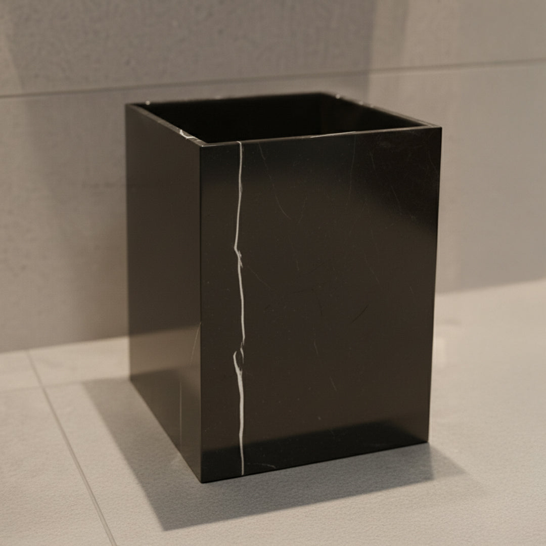 Black And White Marble Garbage Bin SBK890-8 - Bathroom Accessories - ebarza Furniture UAE | Shop Modern Furniture in Abu Dhabi & Dubai - مفروشات ايبازرا في الامارات | تسوق اثاث عصري وديكورات مميزة في دبي وابوظبي