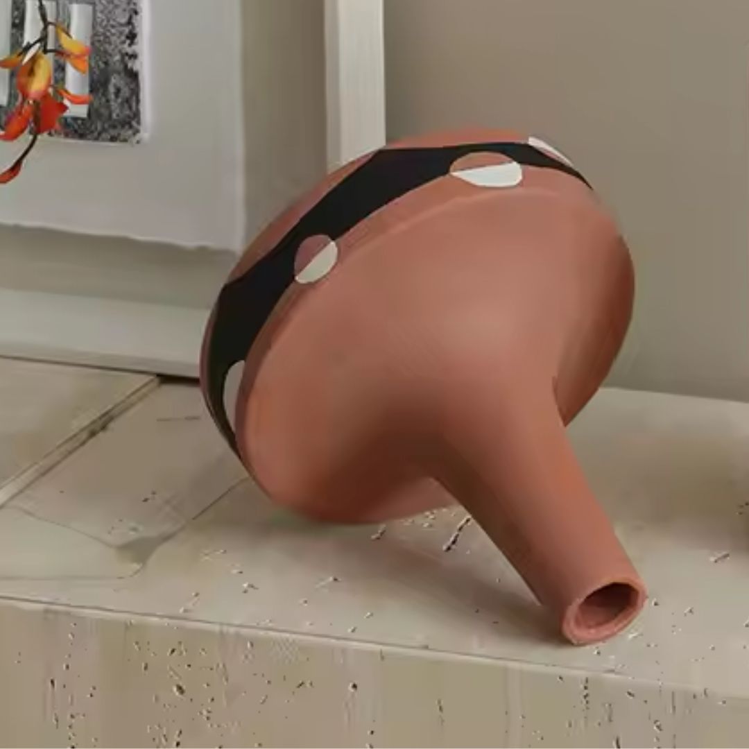 Black And White Painted Red Hand-Painted Ceramics Vase-B FD-D25054B - Vases - ebarza Furniture UAE | Shop Modern Furniture in Abu Dhabi & Dubai - مفروشات ايبازرا في الامارات | تسوق اثاث عصري وديكورات مميزة في دبي وابوظبي