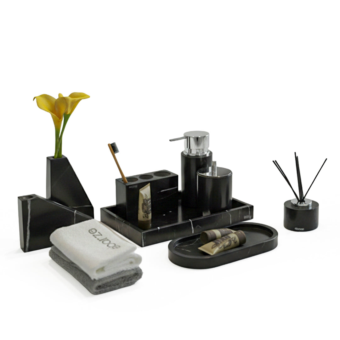 Marquina Black And White Root Marble Trapezoidal Flower Arrangement Height VSB890 - Vases - ebarza Furniture UAE | Shop Modern Furniture in Abu Dhabi & Dubai - مفروشات ايبازرا في الامارات | تسوق اثاث عصري وديكورات مميزة في دبي وابوظبي