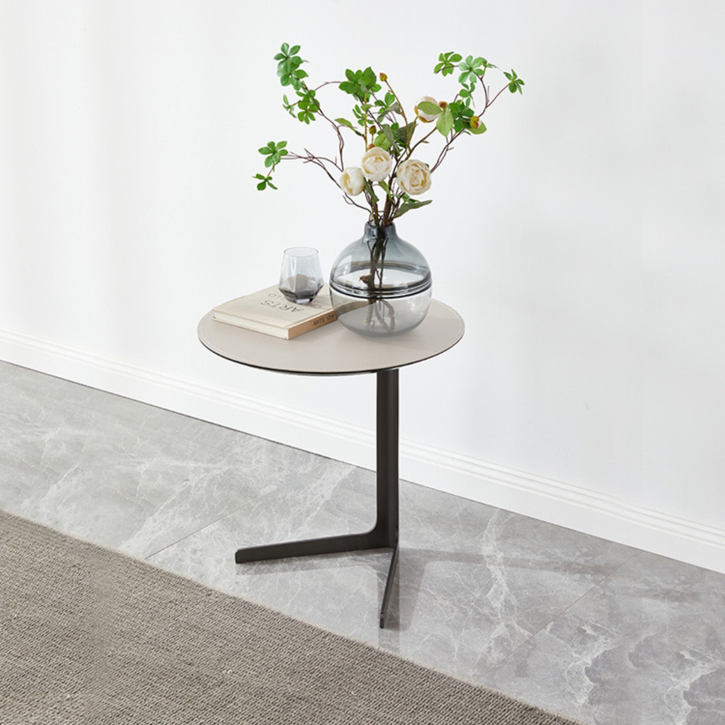 Black Legs Saddle Leather Side Table MLL-D75 BL - Side Tables - ebarza Furniture UAE | Shop Modern Furniture in Abu Dhabi & Dubai - مفروشات ايبازرا في الامارات | تسوق اثاث عصري وديكورات مميزة في دبي وابوظبي