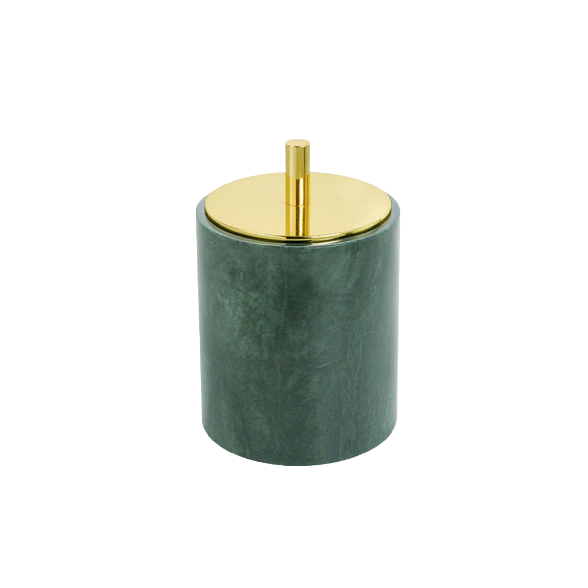 Indian Green Marble Round Cotton Swab Jar (bright gold lid) CBJ840-6 - Bathroom Accessories - ebarza Furniture UAE | Shop Modern Furniture in Abu Dhabi & Dubai - مفروشات ايبازرا في الامارات | تسوق اثاث عصري وديكورات مميزة في دبي وابوظبي