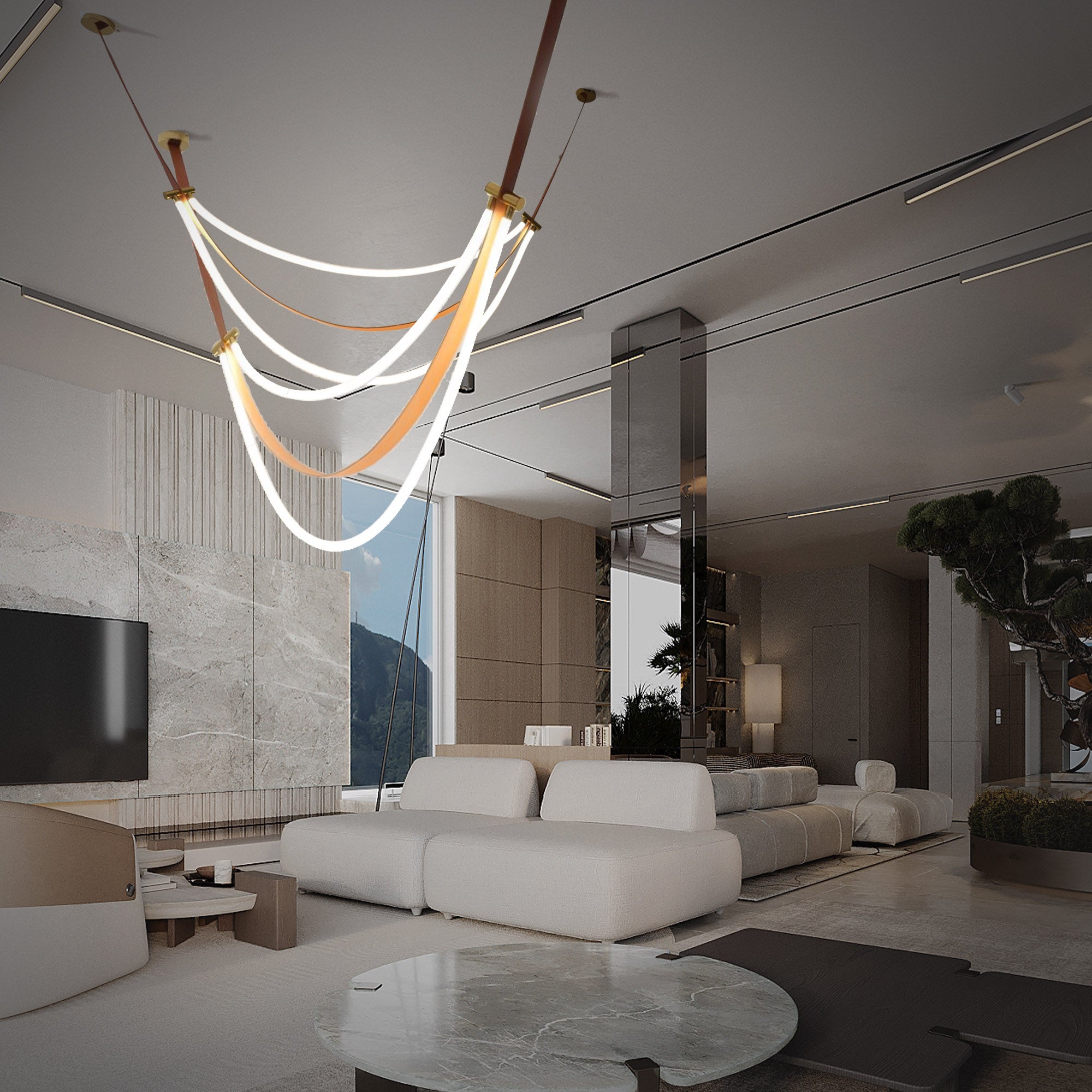 Aurora Borealis Orange Leather Golden Pendant Lamp CY-DD-1051/4m - Pendant Lamps - ebarza Furniture UAE | Shop Modern Furniture in Abu Dhabi & Dubai - مفروشات ايبازرا في الامارات | تسوق اثاث عصري وديكورات مميزة في دبي وابوظبي