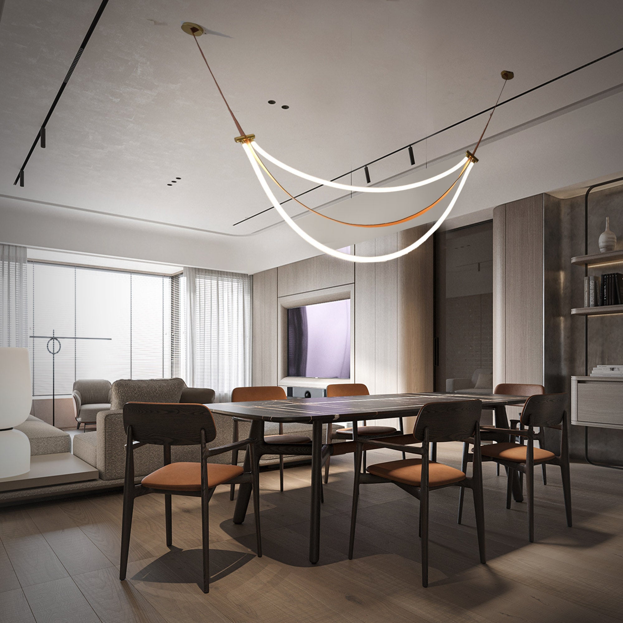 Aurora Borealis Orange Leather Golden Pendant Lamp CY-DD-1051/4m - Pendant Lamps - ebarza Furniture UAE | Shop Modern Furniture in Abu Dhabi & Dubai - مفروشات ايبازرا في الامارات | تسوق اثاث عصري وديكورات مميزة في دبي وابوظبي