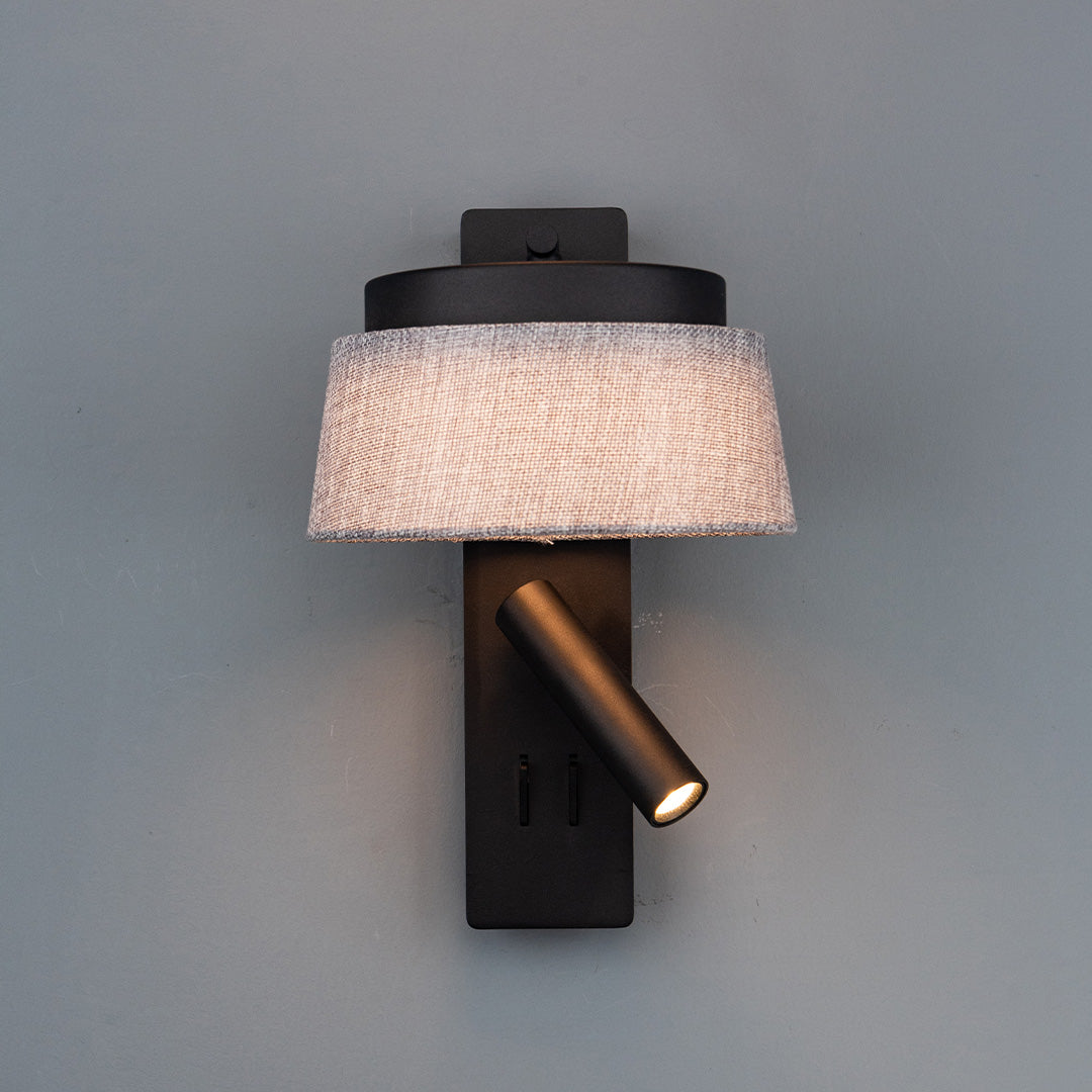Pre-order 75 Days Delivery Calm Hotel Style Headboard/ Wall Reading Lamp Black + Grey linen shade Calm-WL(B)-02F1 / Calm-WL(Ub)-02Fl - Wall Lamps - ebarza Furniture UAE | Shop Modern Furniture in Abu Dhabi & Dubai - مفروشات ايبازرا في الامارات | تسوق اثاث عصري وديكورات مميزة في دبي وابوظبي