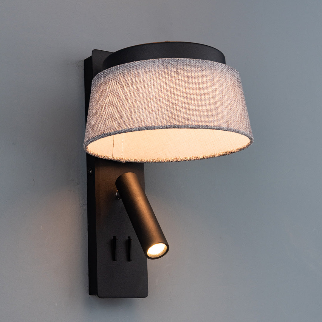 Pre-order 75 Days Delivery Calm Hotel Style Headboard/ Wall Reading Lamp Black + Grey linen shade Calm-WL(B)-02F1 / Calm-WL(Ub)-02Fl - Wall Lamps - ebarza Furniture UAE | Shop Modern Furniture in Abu Dhabi & Dubai - مفروشات ايبازرا في الامارات | تسوق اثاث عصري وديكورات مميزة في دبي وابوظبي