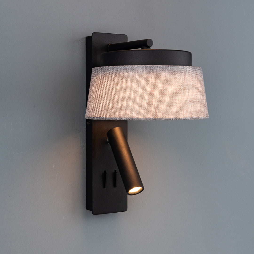 Pre-order 75 Days Delivery Calm Hotel Style Headboard/ Wall Reading Lamp Black + Grey linen shade Calm-WL(B)-02F1 / Calm-WL(Ub)-02Fl - Wall Lamps - ebarza Furniture UAE | Shop Modern Furniture in Abu Dhabi & Dubai - مفروشات ايبازرا في الامارات | تسوق اثاث عصري وديكورات مميزة في دبي وابوظبي