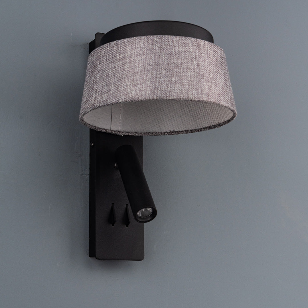 Pre-order 75 Days Delivery Calm Hotel Style Headboard/ Wall Reading Lamp Black + Grey linen shade Calm-WL(B)-02F1 / Calm-WL(Ub)-02Fl - Wall Lamps - ebarza Furniture UAE | Shop Modern Furniture in Abu Dhabi & Dubai - مفروشات ايبازرا في الامارات | تسوق اثاث عصري وديكورات مميزة في دبي وابوظبي