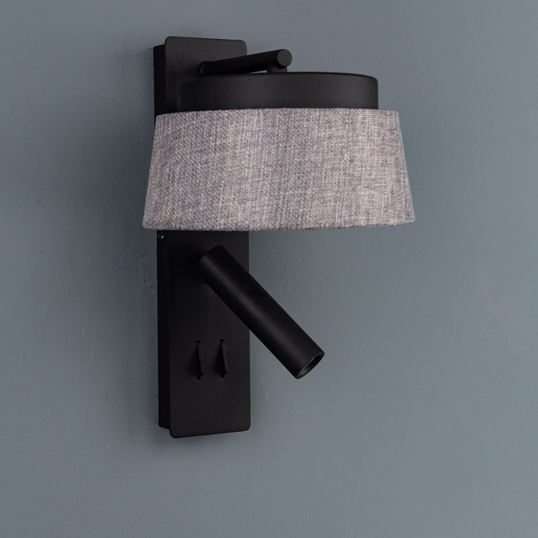 Pre-order 75 Days Delivery Calm Hotel Style Headboard/ Wall Reading Lamp Black + Grey linen shade Calm-WL(B)-02F1 / Calm-WL(Ub)-02Fl - Wall Lamps - ebarza Furniture UAE | Shop Modern Furniture in Abu Dhabi & Dubai - مفروشات ايبازرا في الامارات | تسوق اثاث عصري وديكورات مميزة في دبي وابوظبي