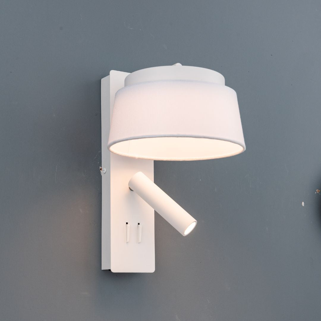 Calm Hotel Style Headboard/ Wall Reading Lamp Calm-WLB)-01 FI White+Grey linen shade - Wall Lamps - ebarza Furniture UAE | Shop Modern Furniture in Abu Dhabi & Dubai - مفروشات ايبازرا في الامارات | تسوق اثاث عصري وديكورات مميزة في دبي وابوظبي
