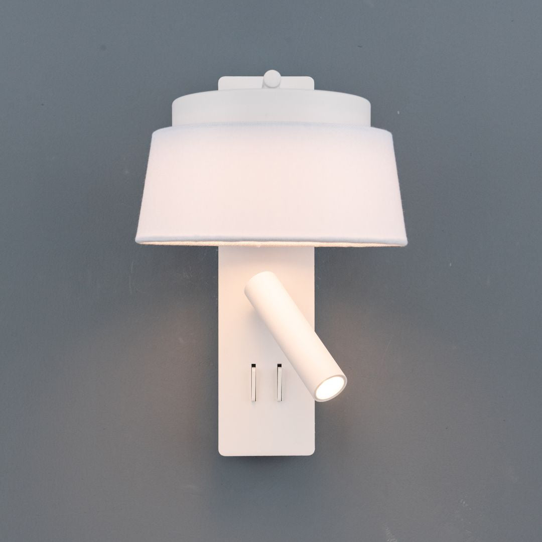 Calm Hotel Style Headboard/ Wall Reading Lamp Calm-WLB)-01 FI White+Grey linen shade - Wall Lamps - ebarza Furniture UAE | Shop Modern Furniture in Abu Dhabi & Dubai - مفروشات ايبازرا في الامارات | تسوق اثاث عصري وديكورات مميزة في دبي وابوظبي
