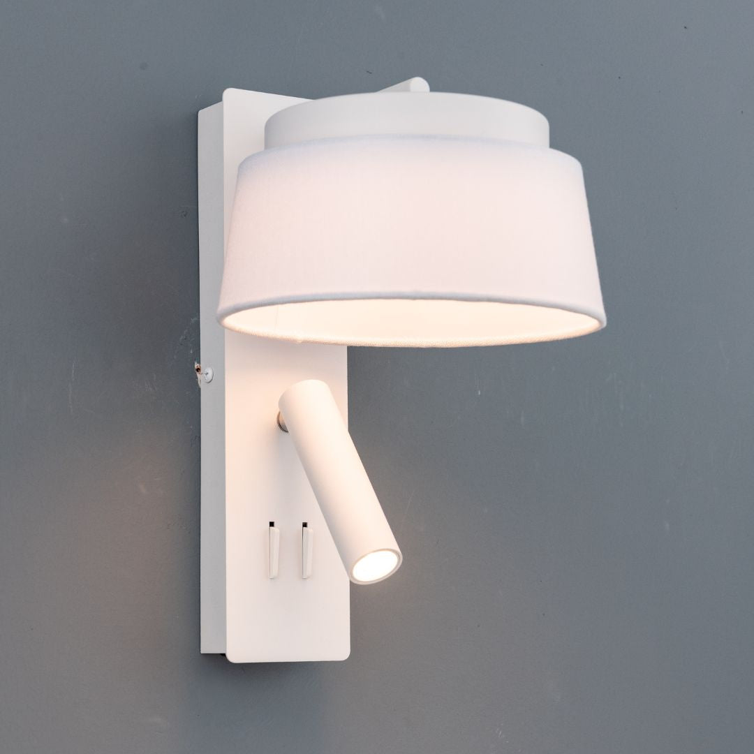 Calm Hotel Style Headboard/ Wall Reading Lamp Calm-WLB)-01 FI White+Grey linen shade - Wall Lamps - ebarza Furniture UAE | Shop Modern Furniture in Abu Dhabi & Dubai - مفروشات ايبازرا في الامارات | تسوق اثاث عصري وديكورات مميزة في دبي وابوظبي
