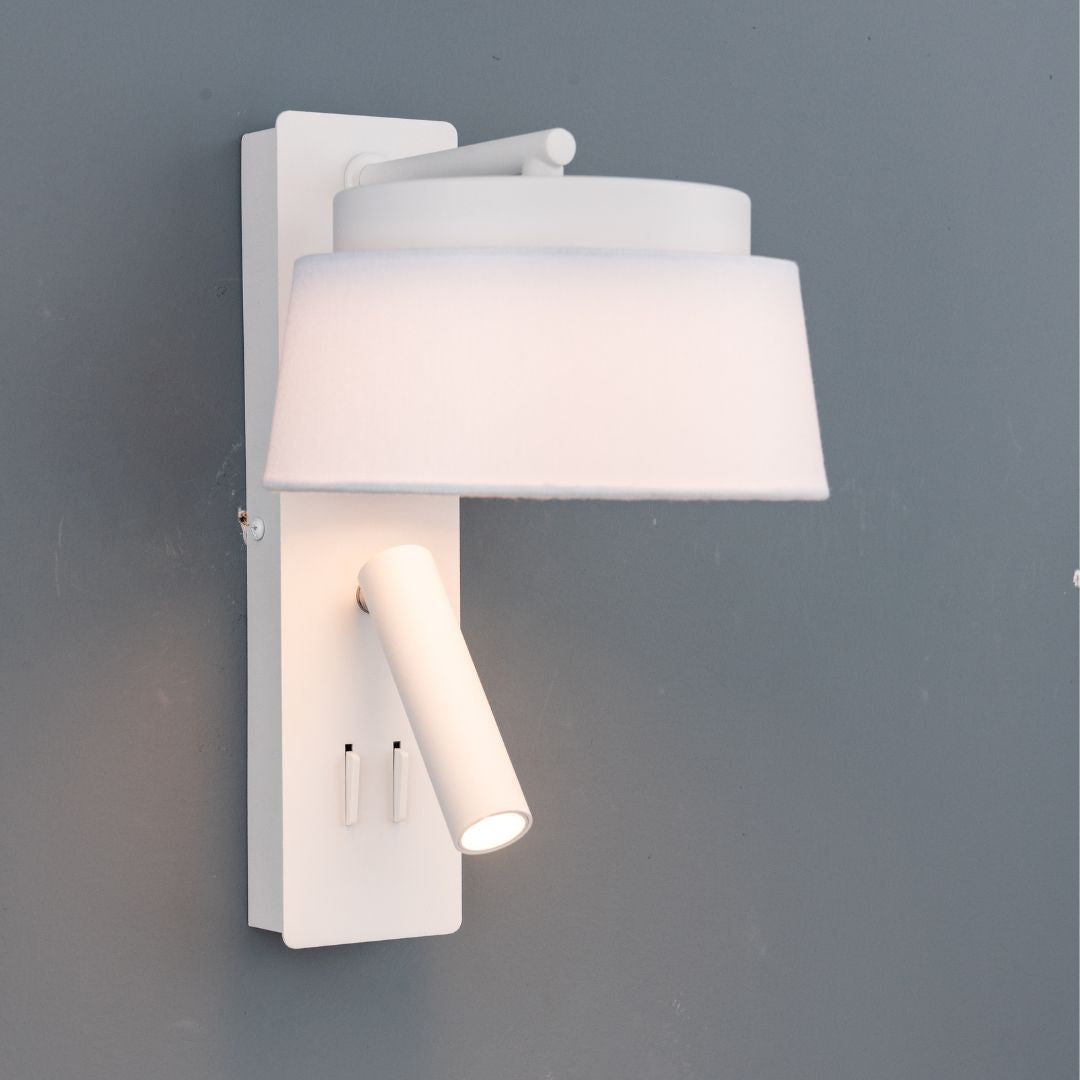 Calm Hotel Style Headboard/ Wall Reading Lamp Calm-WLB)-01 FI White+Grey linen shade - Wall Lamps - ebarza Furniture UAE | Shop Modern Furniture in Abu Dhabi & Dubai - مفروشات ايبازرا في الامارات | تسوق اثاث عصري وديكورات مميزة في دبي وابوظبي