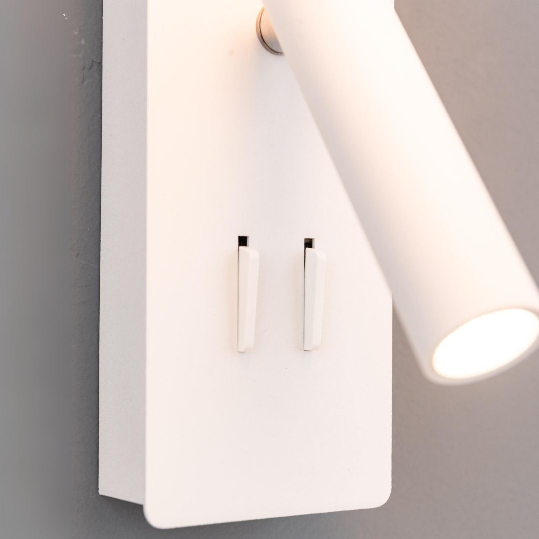 Calm Hotel Style Headboard/ Wall Reading Lamp Calm-WLB)-01 FI White+Grey linen shade - Wall Lamps - ebarza Furniture UAE | Shop Modern Furniture in Abu Dhabi & Dubai - مفروشات ايبازرا في الامارات | تسوق اثاث عصري وديكورات مميزة في دبي وابوظبي