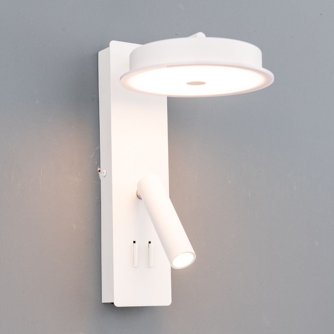Calm Hotel Style Headboard/ Wall Reading Lamp Calm-WLB)-01 FI White+Grey linen shade - Wall Lamps - ebarza Furniture UAE | Shop Modern Furniture in Abu Dhabi & Dubai - مفروشات ايبازرا في الامارات | تسوق اثاث عصري وديكورات مميزة في دبي وابوظبي