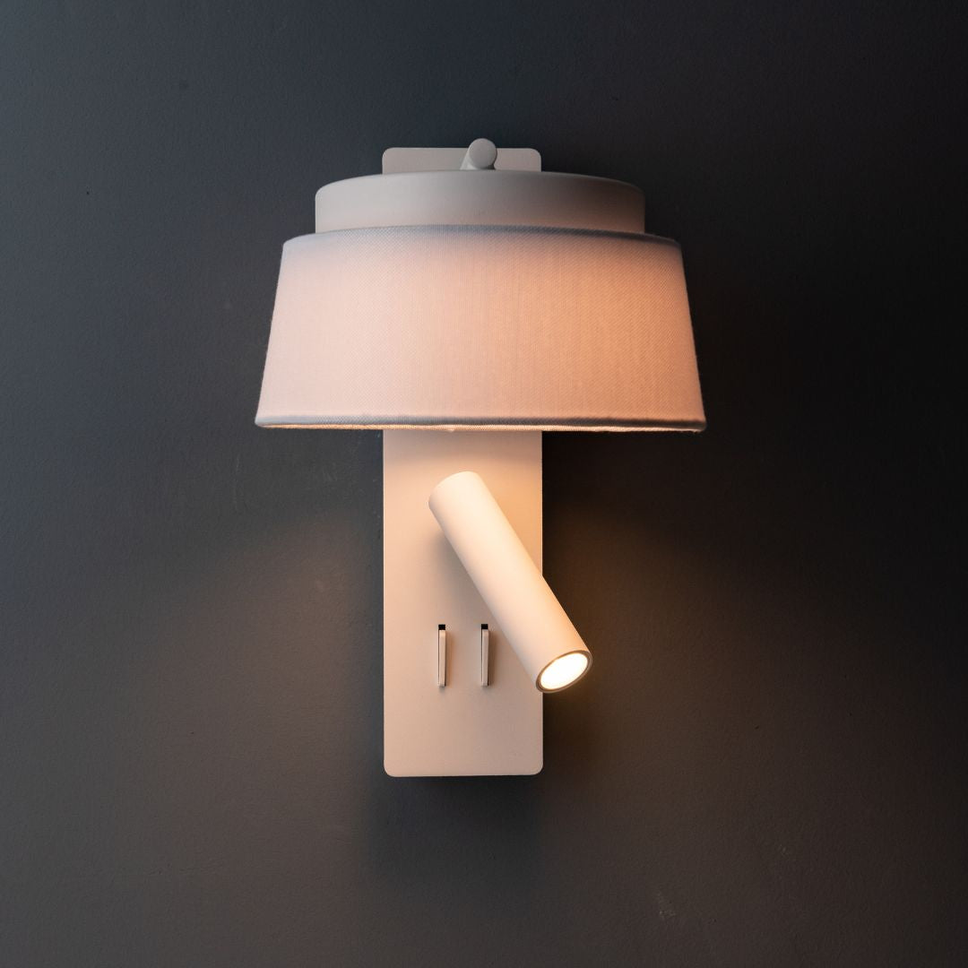 Calm Hotel Style Headboard/ Wall Reading Lamp Calm-WLB)-01 FI White+Grey linen shade - Wall Lamps - ebarza Furniture UAE | Shop Modern Furniture in Abu Dhabi & Dubai - مفروشات ايبازرا في الامارات | تسوق اثاث عصري وديكورات مميزة في دبي وابوظبي